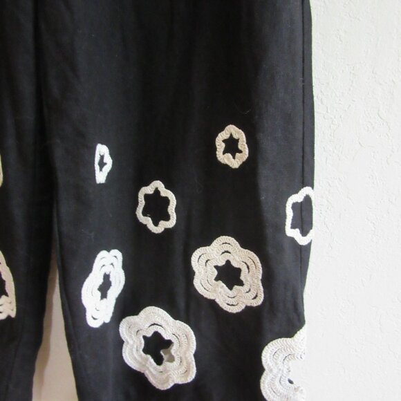 House of Harlow Black & White Embroidered Palazzo XS Wide Leg Drawstring Pants - Picture 2 of 6